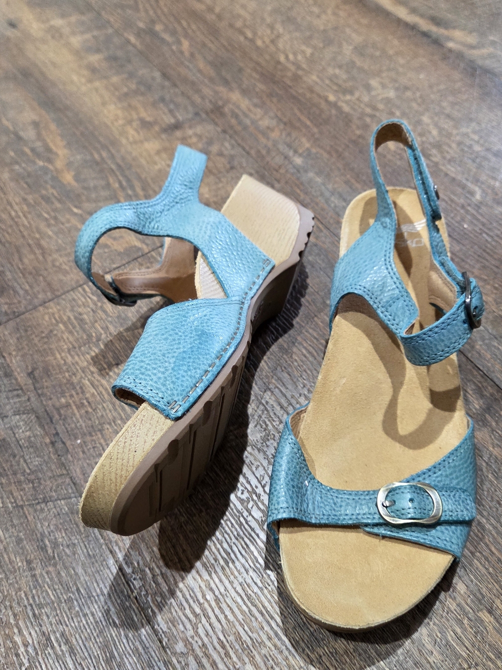 Dansko Teal Leather Slingback Sandals with Buckle